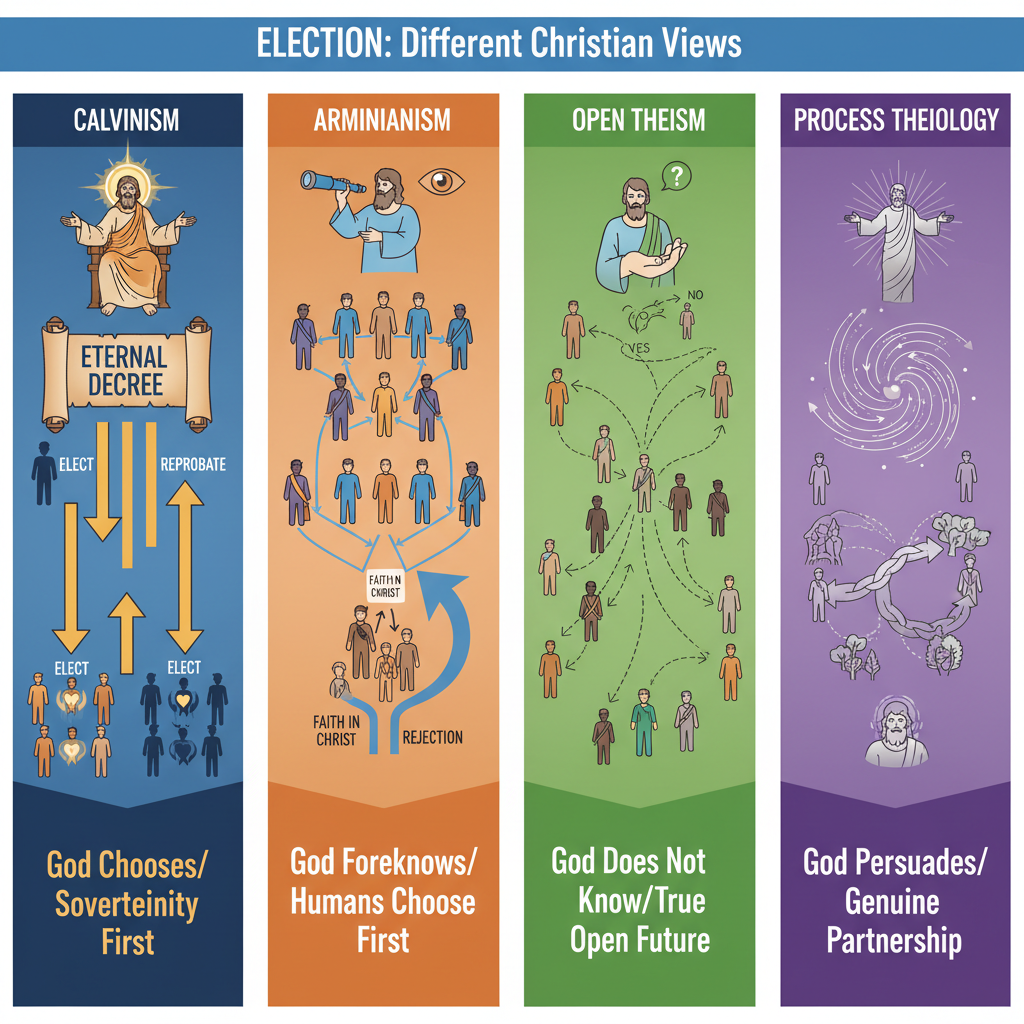 Election: Different Christian Views - Calvinism, Arminianism, Open Theism, and Process Theology