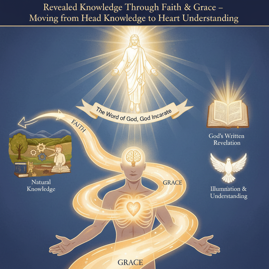 Revealed Knowledge Through Faith & Grace - showing Jesus as the Word of God, Scripture, Holy Spirit illumination, and grace enabling understanding